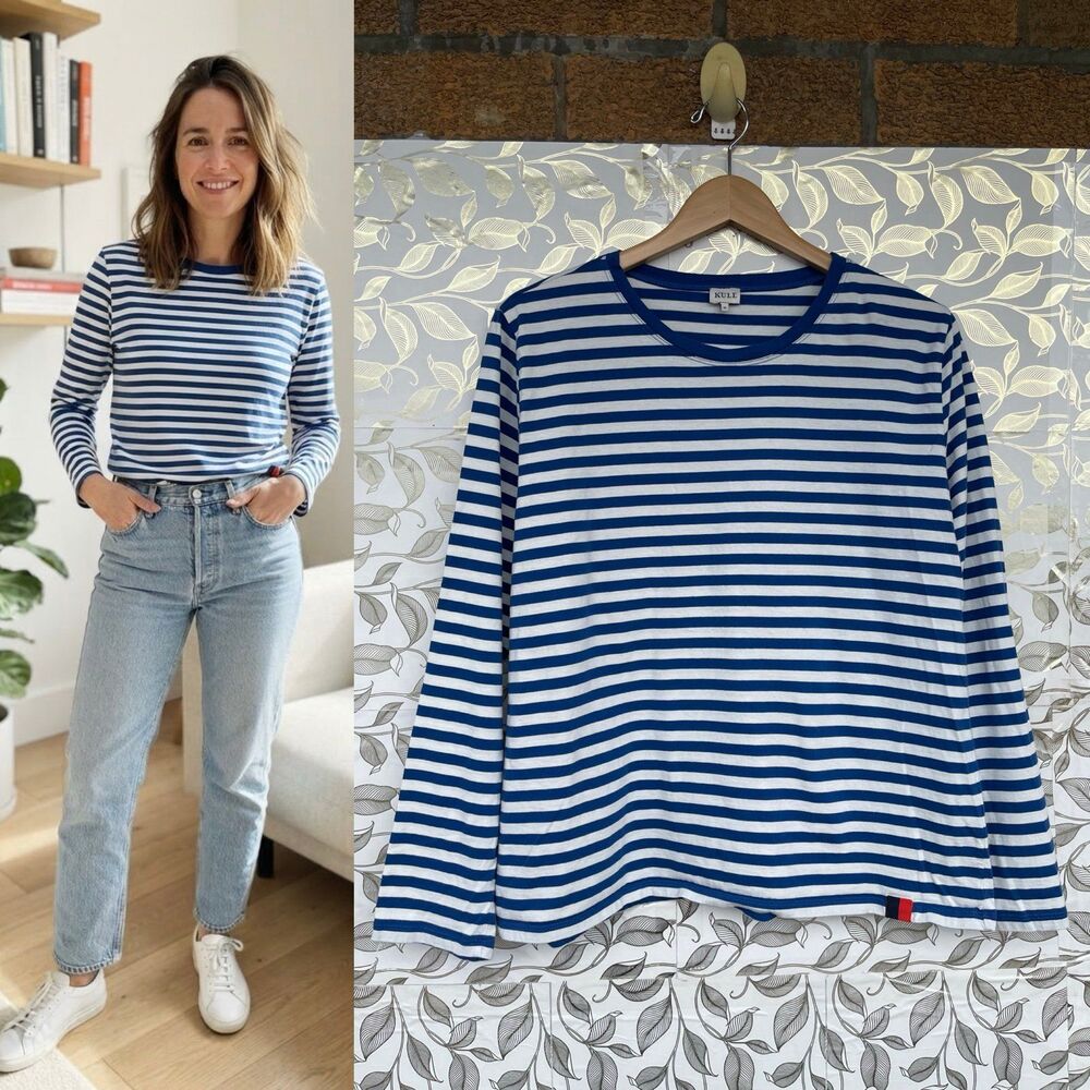 KULE French Sailor Stripe Long Sleeve Cotton T-Shirt XL Quiet Luxury Basic